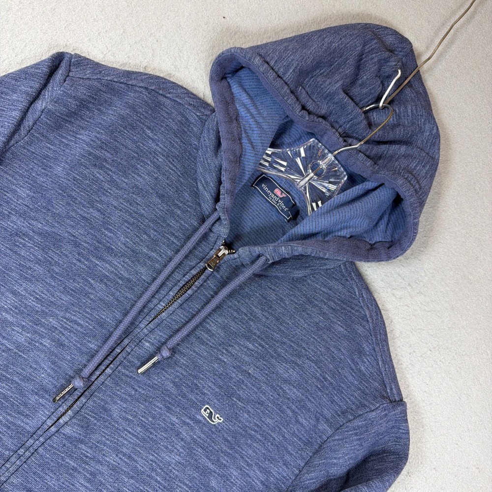 Vineyard Vines Mens Full Zip Hoodie Heathered Blue Whale Logo Size L
